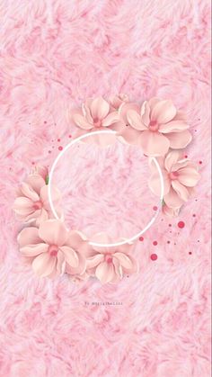 a pink background with flowers and a circle in the middle on top of it,