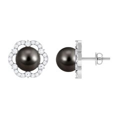 Floral Tahitian Pearl Stud Earrings with Diamond Tahitian pearl - ( AAA ) - Quality - Rosec Jewels Wedding Earrings Studs, Tahitian Pearl Earrings, Wedding Studs, Bridal Accessory, Tahitian Pearls, Pearl Stud Earrings, Pearl Studs, Beautiful Flower, Bridal Accessories