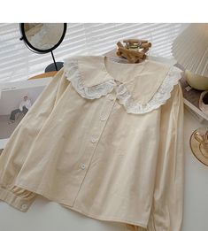 Style: commuting Size: one size Color: white, yellow, blue, apricot Mori Girl Fashion, Forest Girl, Folding Clothes, Design Clothes, Mori Girl, Fashion Design Clothes, Blouse Vintage, Yellow Blue, Girl Dolls