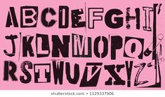 the alphabet is drawn with black ink on a pink background, it looks like an old fashioned