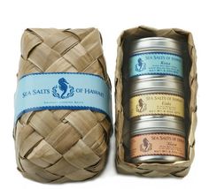 four different types of sea salts in baskets