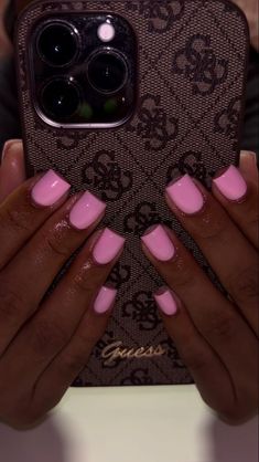 Cool nail inspo Gel nails inspo Short Acrylic Nails 1 Color, Pink Nails No Acrylic, All Color Nails, Cute Nails No Design, Short Classic Acrylic Nails, Short Classy Summer Nails, Bubble Gum Pink Square Nails, Athletic Length Nails, Short Natural Color Nails