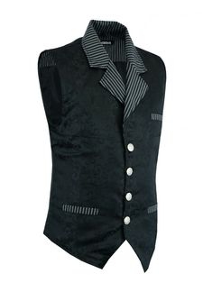 Vintage Men's Slim Fit Single Breasted Vest Shirts Waistcoat Black Damask  New Designer Men's Sleeveless Vest Waistcoat Black Brocade/Black Velvet Goth Steampunk VTG/USA Sizes Fabric: 50% Cotton 50% Polyester,great Victorian Style pattern.3 Front Pocket with black velvet,Has nice Cut from back,adjustable back straps. Great Quality Gothic Style Vest,Brocade fabric With 4 Snap Buttons,USA Design,All of our item Tailored slim & Fit style,If you have not tried our good before ,Please order 1-2 size Black Cotton Vest With Buttons, Vintage Black Vest With Button Closure, Waist Coat Men, Goth Steampunk, Usa Design, Style Vest, Vest Waistcoat, Steampunk Clothing, Vest Shirt