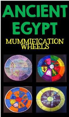 the cover of an ancient egypt book with four different colored wheel designs on each side