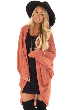 Vibrant Peach Two Tone Cocoon Cardigan with Dolman Sleeves Cocoon Cardigan, Dolman Sleeve, Women Fashion, Style Fashion