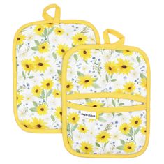 two yellow and white bibs with sunflowers on them