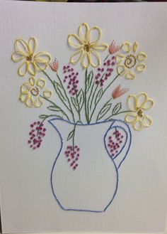 a white card with yellow and pink flowers in a vase