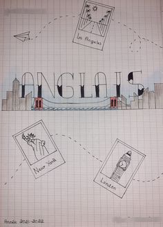 a drawing of the word san francisco with images of buildings and other things in it