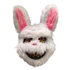 a white bunny mask with pink ears