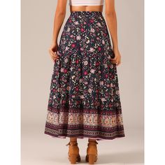 This floral printed skirt makes a great vacation choice. Women's boho vintage print maxi skirt, a must-have skirt and a good skirt gift idea for Spring, Summer, and Fall. Regular fit, just enjoy your leisure time with ease. Team with flat sandals and a relaxed shirt or peasant top. Pair it with sandals or heels for a perfect look. Casual Maxi Skirt, Printed Maxi Skirts, Bohemian Floral, Floral Print Skirt, Womens Tie, Women's Skirts, Maxi Skirts, Boho Casual, Boho Women