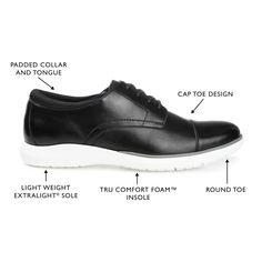 Mix-and-match your way to the perfect business casual look with the Felton derby by Thomas & Vine. With an 8 mm Tru Comfort Foam� insole an XL Extralight� outsole and an elastic gusset you'll be comfortable no matter what your plans are. Genuine leather uppers detailed with a classic lace-up closure shape this dapper look. Thomas Vines, Black 13, Business Casual, Derby, Casual Looks, Vines, Leather Upper, Genuine Leather, Matter