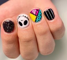 Kid Halloween Nail Designs, Kids Halloween Nail Ideas, Halloween Nail Designs Kids, Halloween Nails For Girls Kids, Nbc Nails The Nightmare Before Christmas, Fall Nails Kids, Disney Halloween Nails Short, Gelish Halloween Nails, Kid Halloween Nails