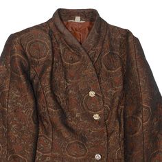 Item is in used condition. Item has a missing button. Contains 38% wool. >Size: M >Armpit To Armpit: 20" >Armpit To Cuff: 15" >Collar To Hem: 22" Brown Long Sleeve Blazer, Brown Winter Blazer With Buttons, Formal Fall Outerwear With Covered Buttons, Formal Outerwear With Covered Buttons For Fall, Tailored Winter Blazer With Snap Buttons, Formal Sport Coat With Buttons For Fall, Formal Sport Coat For Fall, Vintage Fall Blazer With Button Cuffs, Fall Notch Lapel Blazer With Covered Buttons