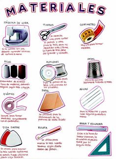 a poster with instructions on how to use materials for crafts and sewing projects in spanish