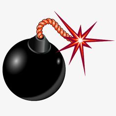 a black bomb with a red star on it's side and an orange string coming out of it