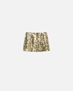 A-line mini skirt fully embroidered with golden sequins and set rhinestones—one for each sequin—that give this special garment extra sparkle. The mini skirt provides a bold, feminine touch for special-evening outfits that won't go unnoticed. Invisible zip fastening in the middle at the back. Gold Sequin Skirt Outfit, Bling Skirt, Gold Skirt, Calf Length Skirts, A Line Mini Skirt, Evening Outfits, Gold Sequins, Invisible Zip, Gold Crystal