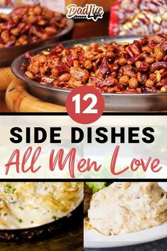 side dishes with text overlay that reads 12 side dishes all men love