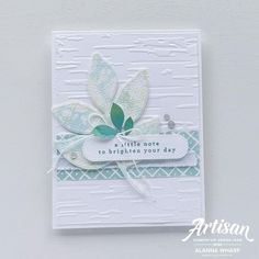 a white card with green leaves on it and the words, little note to brightness your day