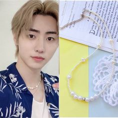 Enhypen Sunghoon inspired choker, Park Sunghoon beaded necklace, pearls choker, kpop jewelry, korean style, asian fashion, kpop idol necklace Kpop Inspired Necklace, Beads Bracelet Kpop Idol, Kpop Idols Necklace, Cute Pearl Necklaces, Korean Beads Necklace