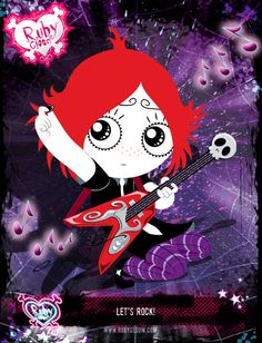 a girl with red hair holding a guitar