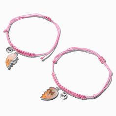 Claire's Best Friends Butterfly Heart Adjustable Cord Bracelets - 2 Pack Casual Beaded Bracelets With Heart Charm For Friendship, Friendship Bracelets With Double Heart Charm, Adjustable Heart-shaped Beaded Bracelet With Charms, Casual Heart Charm Bracelet For Friendship, Casual Heart Bracelet For Valentine's Day Friendship, Casual Heart-shaped Friendship Bracelets For Valentine's Day, Casual Heart Charm Jewelry For Friendship, Casual Heart-shaped Friendship Jewelry, Heart-shaped Charm Bracelet For Friendship