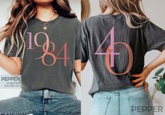 "Classic 1984 Shirts For Women, Vintage 40th Birthday Year Number Tshirt For Him, 40th Milestone Best Friend Bday Gift For Her, 40 Bday Shirt HOW TO ORDER ➀ Select color ➁ Select the size (Please check size chart) ✦ True to size. Size up 1-2 sizes for an oversized look. ➂ Add to cart ✦ (Optional) \"Add message to Seller\" on the checkout page. GARMENT FEATURES ✦ Crew neckline ✦ Direct to garment printing - no vinyl, decal, or iron-on technique ✦ Our designs are printed on the garment to last a l Vintage 40th Birthday, The 1975 Shirt, 1984 Shirt, Bday Shirt, Bday Gift, Shirts For Women, Star Shirt, Women Vintage, 40th Birthday