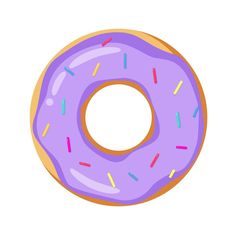 a donut with purple icing and sprinkles is shown on a white background