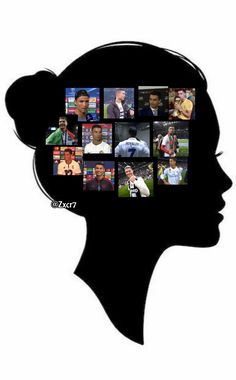 a woman's head is shown with many different images in the shape of it