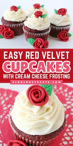 An easy Valentine's Day dessert that's pretty in red! No one will be able to resist this sweet treat for Valentine's Day. Moist and fluffy with a luxurious cream cheese frosting, this red velvet cupcake recipe is the BEST. Save this pin!