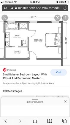 the floor plan for a bedroom and bathroom in an appliance on the iphone