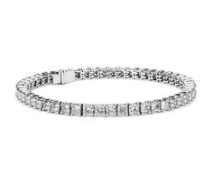 the classic tennis bracelet in 14 karat white gold. Square cushion cubic zirconia prong diamonds. High quality rhodium electroplated finish. Length: 7.5 inches Round Diamond Earrings, Diamond Earrings Studs Round, Bracelet Tennis, Silver Belt Buckle, Diamond Tennis Bracelet, Halo Earrings Studs, Tennis Necklace, White Gold Jewelry, Tennis Bracelet Diamond