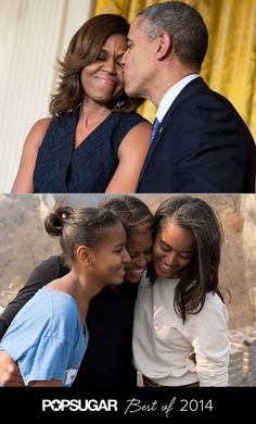 obama and his daughters are smiling for the camera