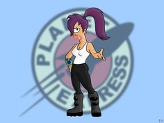 the simpsons character with purple hair and black pants is pointing at something in her hand