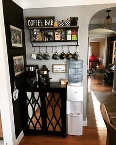 the coffee bar is organized and ready for customers to use