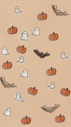 halloween themed wallpaper with pumpkins and bats