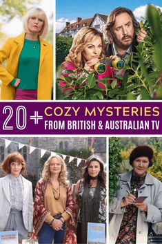 the cover of 20 cozy mystery stories from british and australian tv, with photos of people