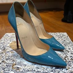 Please Look At The Pics Pointy Toes Designer Blue High Heel Shoes, Luxury Blue Heels With Sculpted Heel, Designer Blue High Heels, Designer Blue Almond Toe Heels, Designer Blue Pointed Toe Heels, Christian Louboutin So Kate, So Kate, Christian Louboutin Shoes, Shoes Women Heels