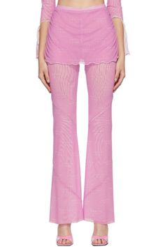 Skirt Overlay Pants, Poster Girl, Metallic Pants, Girl Clothing, Pink Pants, Slim Fit Trousers, Pink Logo, Feminine Style, Logo Print