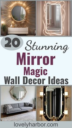 20 Mirror Wall Decor Ideas To Brighten Your Home Mirror Design Wall Modern, Mirror Wall Decor Ideas, Wall Mirror Decor Living Room, Decorated Mirror, Creative Mirror, Mirror Wall Collage, Fancy Mirrors, Minimalist Mirrors, Mirror Decor Ideas