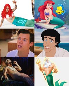 the little mermaid and ariel from the little mermaid movie are featured in this collage