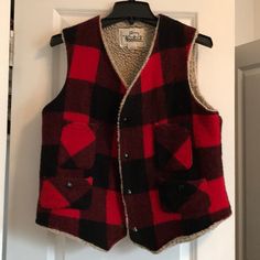 Vintage Wool Vest Casual Gingham Outerwear With Pockets, Gingham Vest, Wool Vest, Vintage Wool, Gingham, Black Red, Black And Red, Jackets & Coats, Jackets For Women