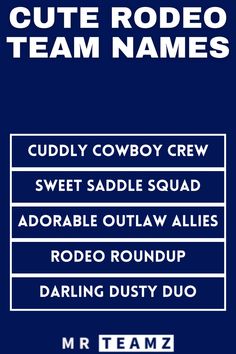 the team name and numbers for cute rodeo team names