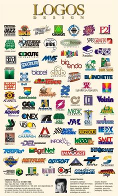 an advertisement with many different logos on the front and back of it, as well as other