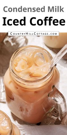 iced coffee in a mason jar with ice on top