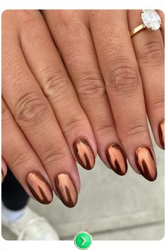 Unique warm copper chocolate chrome nails with a subtle metallic sheen. Ideal for lovers of earthy tones, these nails provide a cozy and chic look with a reflective surface. Magenta Nail Polish, Copper Nails, Olive And June, Trendy Hair Color, Essie Nail