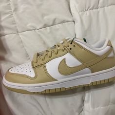 Nike Dunk Low Retros Gold And White. Size 6 In Big Kids Which Is A Woman’s 8. Never Worn Beige Casual Custom Sneakers With Round Toe, Casual Custom Cream Sneakers With Contrast Sole, Casual Cream Skate Shoes With Branded Insole, Casual Off White Sneakers With Round Toe, Casual Off-white Sneakers With Round Toe, Casual Off-white Sneakers, Nike Gold Casual Sneakers, Nike Casual Gold Sneakers, Casual Gold Nike Sneakers