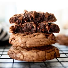 chocolate cookies stacked on top of each other