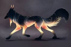 a digital painting of a wolf walking in the dark