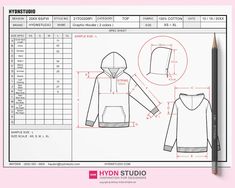 a drawing of a hoodie with measurements