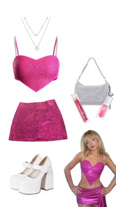 short n sweet tour sabrina carpenter inspired look: magenta sparkly heart top with magenta sparkly matching skirt Diy Sabrina Carpenter Outfits, Sabrina Inspired Outfits, Short N Sweet Outfits, Concert Outfit Sabrina Carpenter, Sabrina Carpenter Heart Outfit, Sabrina Carpenter Outfits Inspired, Sabrina Carpenter Tour Outfits Ideas, Short N Sweet Tour Outfit Ideas, Short And Sweet Tour Outfits